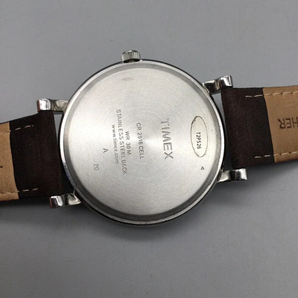 Timex Indiglo WR 30M Mens Watch 42mm Cream Dial Brown Leather T2P526 New Battery